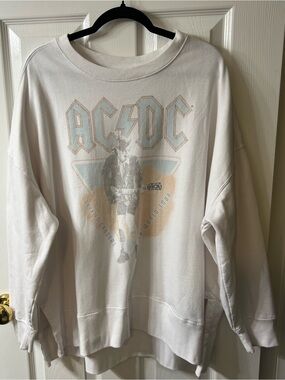 AC/DC White Graphic Crewneck Sweatshirt with Pastel Band Print